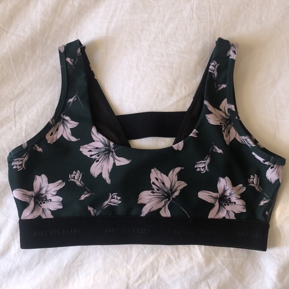 NEW Avec Les Filles Floral Deep-V Sports Bra - Picture 5 of 9
